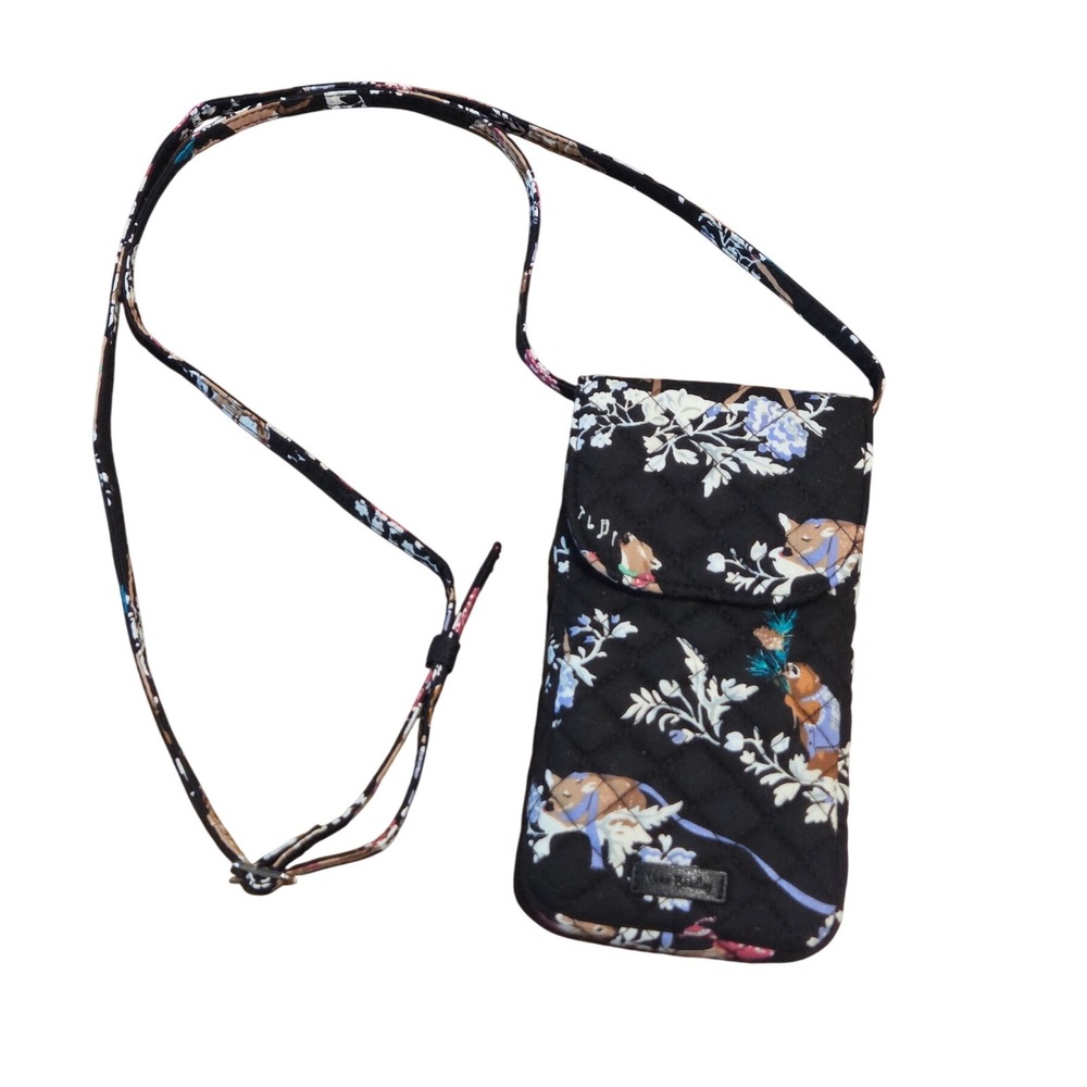 Vera Bradley Carson Phone Crossbody Quilted Woodland Creatures Black Novelty